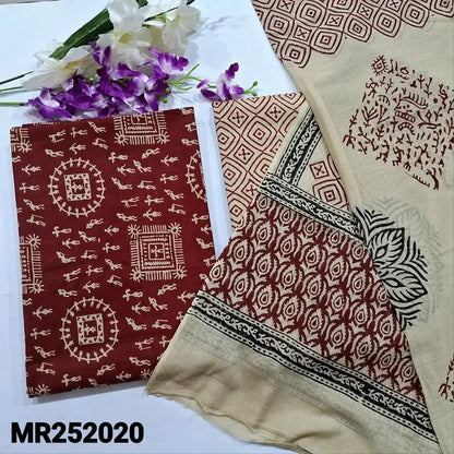 Maroon warli printed cotton salwar material mr252020-Neidhal