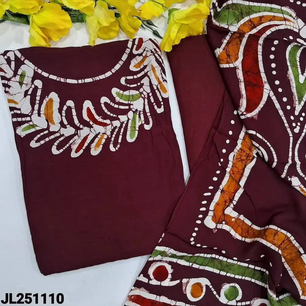 Maroon wax batik dyed maslin silk salwar material jl251110-Neidhal