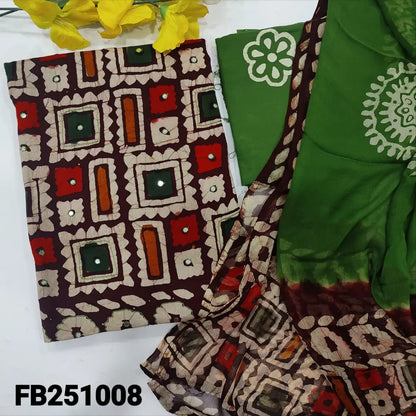 CODE FB251008: Dark maroon original wax batik dyed premium soft cotton unstitched salwar material thread& faux mirror
