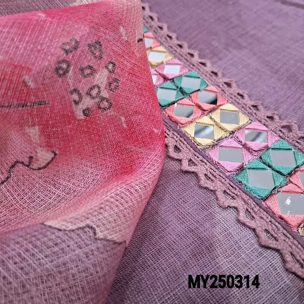 Mauve digital printed linen salwar material my250314-Neidhal