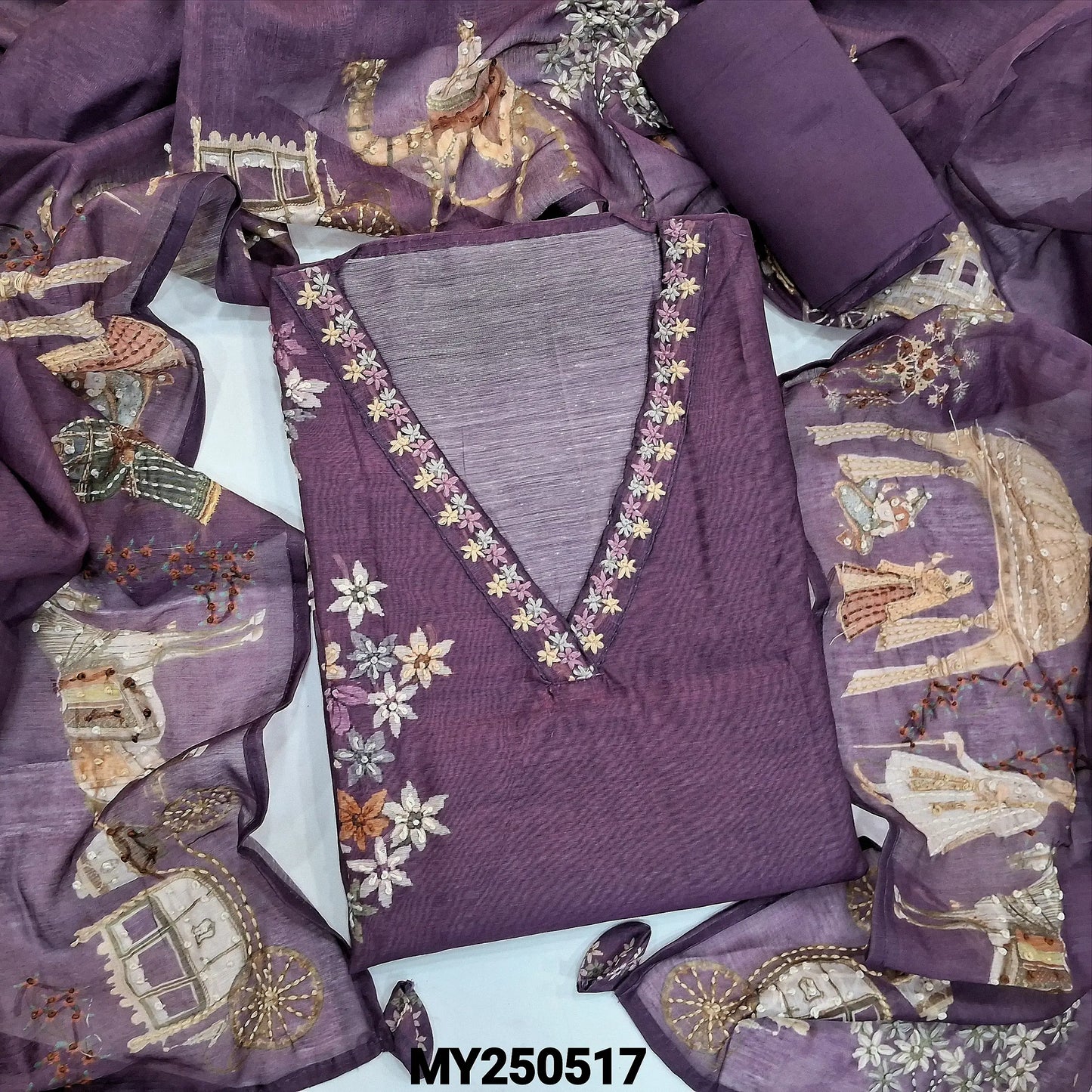 Mauve digital printed silk cotton salwar material my250517-Neidhal