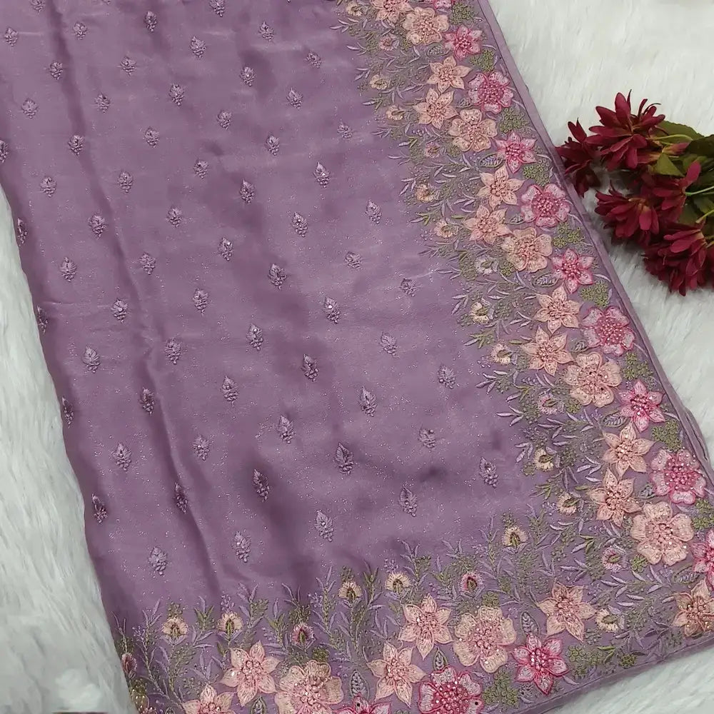 Mauve embroidered shimmer chiffon saree ns188-Neidhal