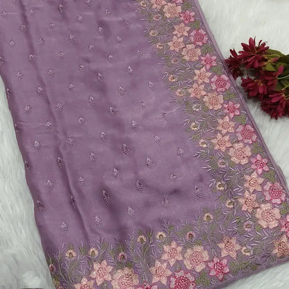 Mauve embroidered shimmer chiffon saree ns188-Neidhal