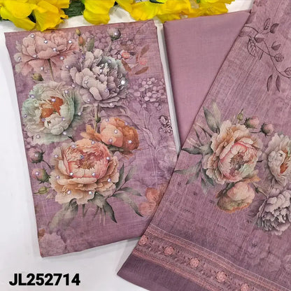 Mauve floral printed semi linen salwar material jl252714-Neidhal