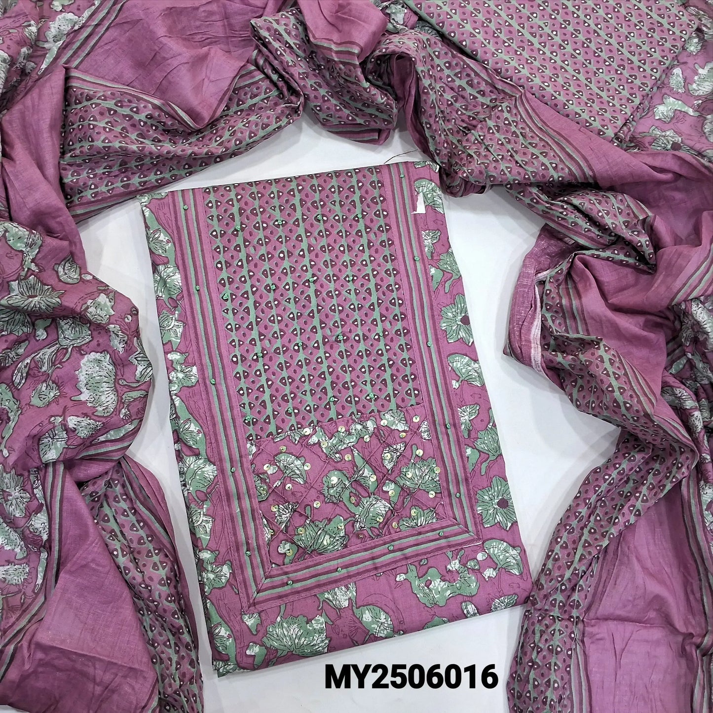 Mauve floral printed soft cotton unstitched salwar material my250616-Neidhal