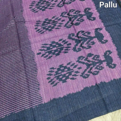 Mauve ikat printed semi jute silk saree ns104-Neidhal
