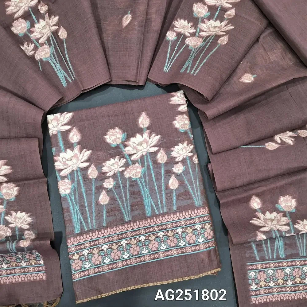 Mauve jamdani woven silk cotton salwar material ag251802 Neidhal