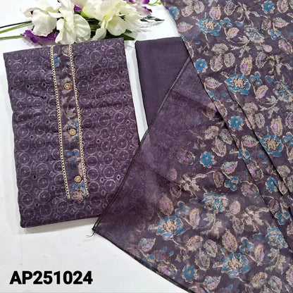 Mauve schiffli embroidered silk cotton salwar material ap251024-Neidhal