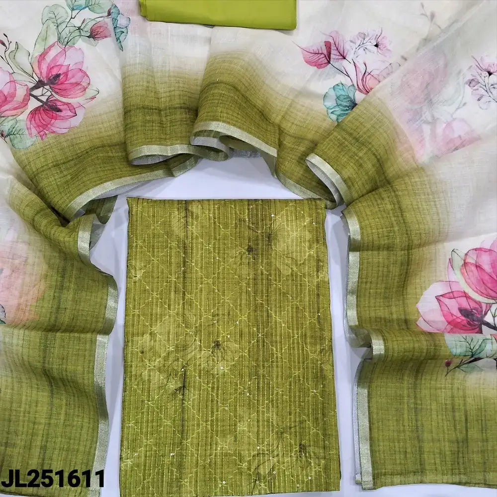 Mehandhi green digital printed fancy silk cotton salwar material jl251611-Neidhal