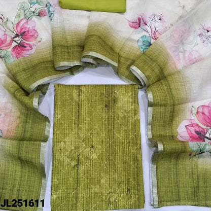 Mehandhi green digital printed fancy silk cotton salwar material jl251611-Neidhal