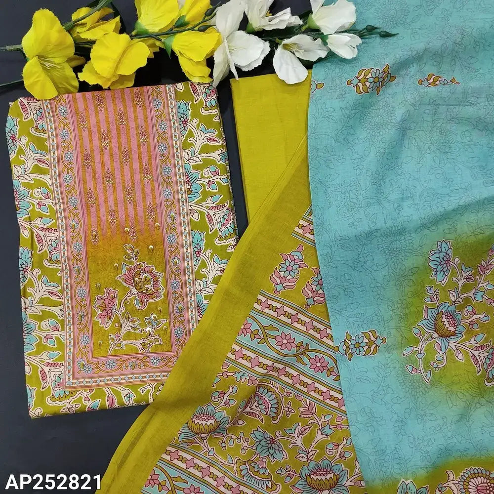 Mehandhi green kalamkari printed soft cotton salwar material ap252821-Neidhal