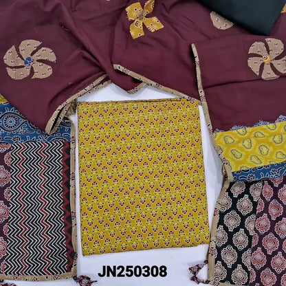 Mehandhi yellow ajrak block printed pure cotton salwar material jn250308-Neidhal