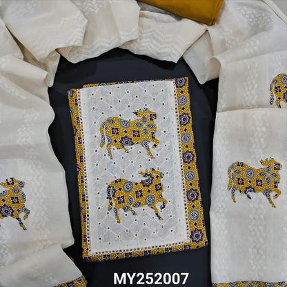 mehandhi yellow ajrak cotton salwar material my252007-Neidhal