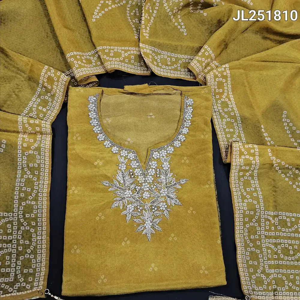 Mehandhi yellow bandhini printed pure organza silk salwar material jl251810-Neidhal