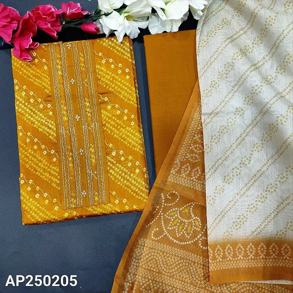 Mehandhi yellow bandhini printed satin cotton salwar ap250205-Neidhal