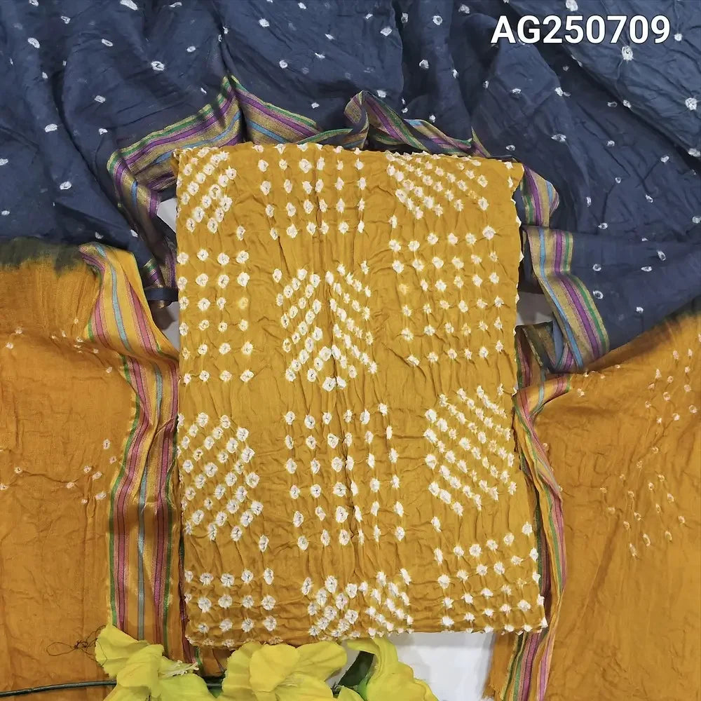 Mehandhi yellow bandhini pure cotton salwar material ag250709-Neidhal