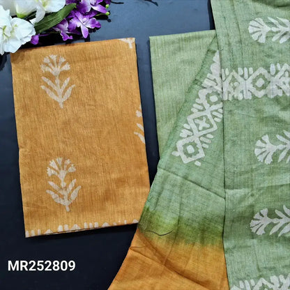 Mehandhi yellow batik bagalpuri jute silk cotton salwar material mr252809-Neidhal