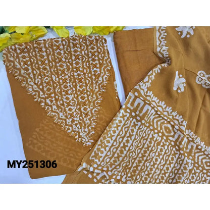 Mehandhi yellow batik crepe georgette salwar material my251306-Neidhal