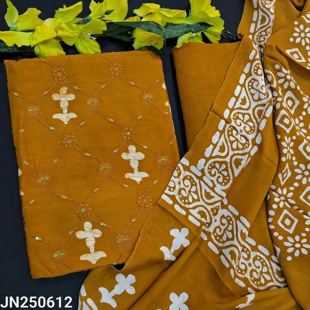 Mehandhi yellow batik premium soft silk cotton salwar material jn250612-Neidhal