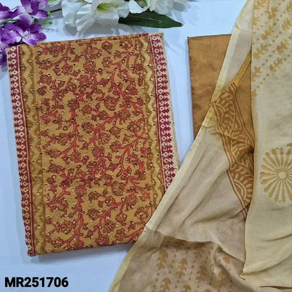 Mehandhi yellow beige schiffli embroidered cotton salwar material mr251706-Neidhal