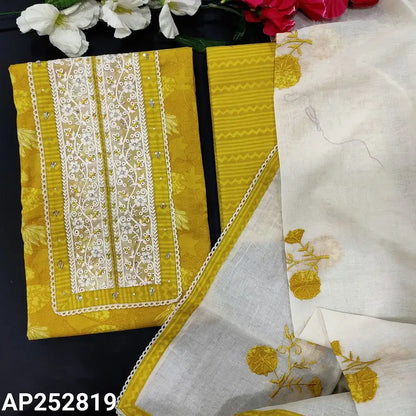 Mehandhi yellow block printed cotton salwar material ap252819-Neidhal