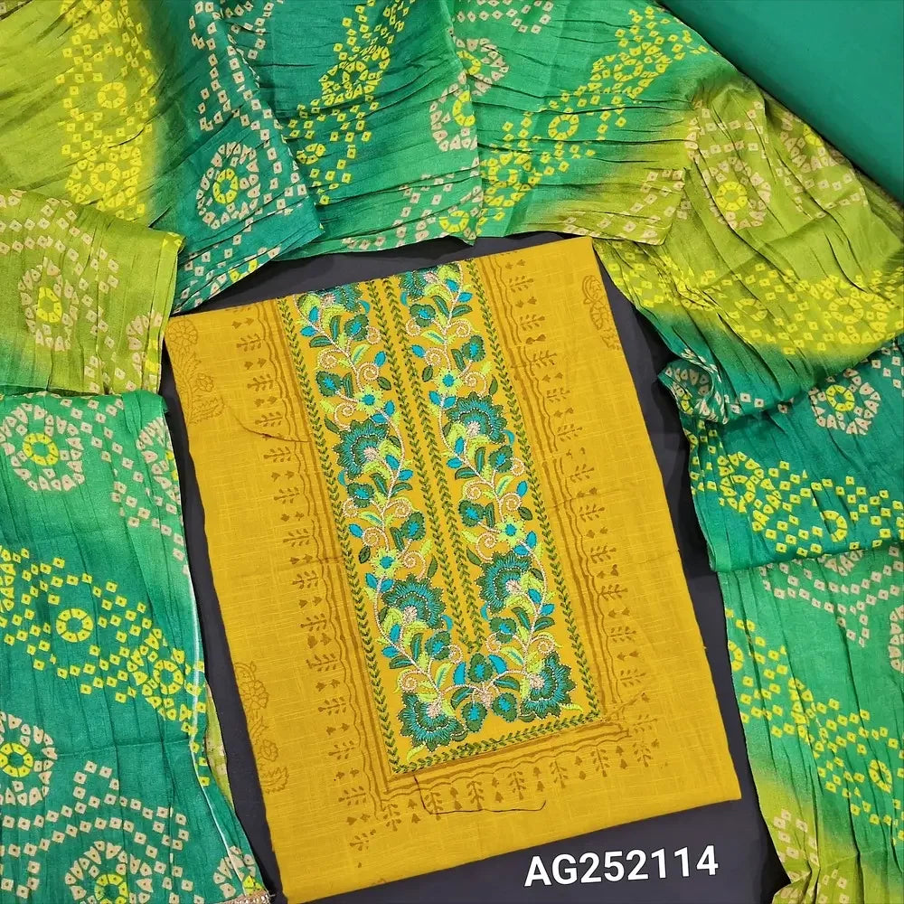 Mehandhi yellow block printed slub cotton salwar material ag252114 Neidhal