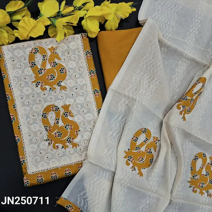 Mehandhi yellow block printed soft cotton salwar material jn250711-Neidhal