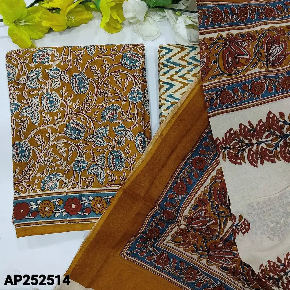 Mehandhi yellow block printed soft cotton salwar material ap252514-Neidhal