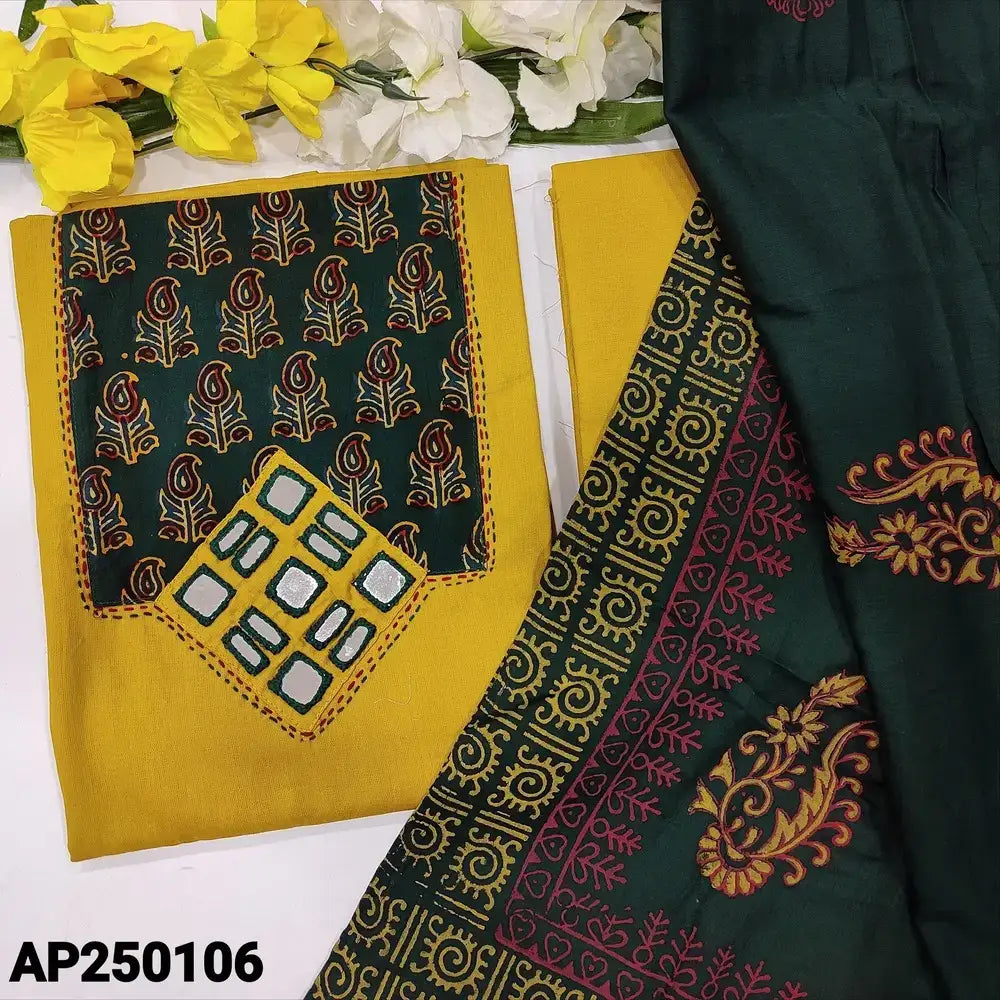 Mehandhi yellow cotton salwar material ap250106-Neidhal