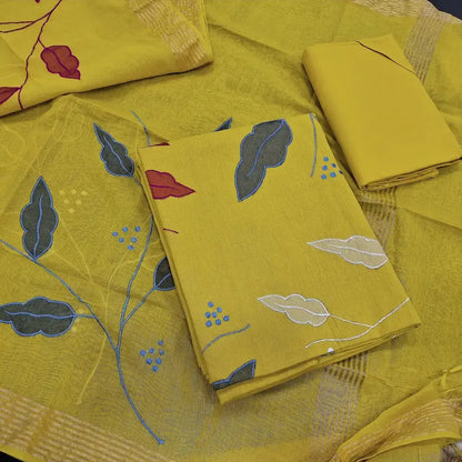 Mehandhi yellow designer cotton salwar material jn250402-Neidhal