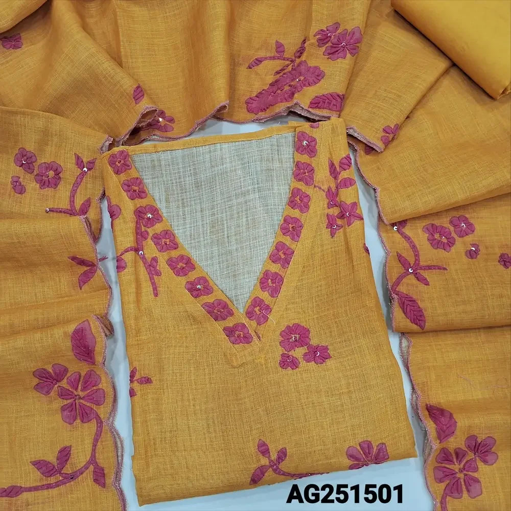 Mehandhi yellow designer digital printed pure linen salwar material ag251501-Neidhal
