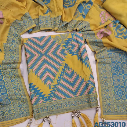 Mehandhi yellow designer mul chanderi semi stitched salwar material ag253010 Neidhal