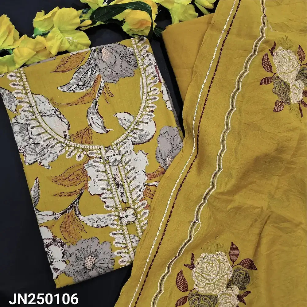 Mehandhi yellow designer printed premium soft cotton salwar material jn250106-Neidhal