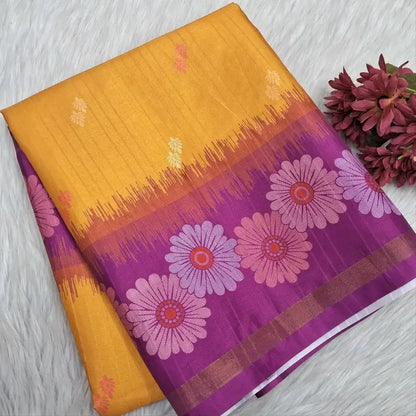 Mehandhi yellow digital printed fancy chappa silk saree ns161-Neidhal