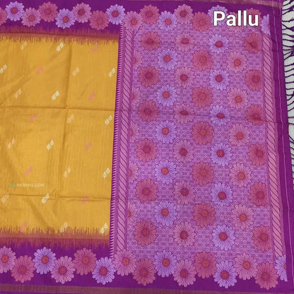 Mehandhi yellow digital printed fancy chappa silk saree ns161-Neidhal