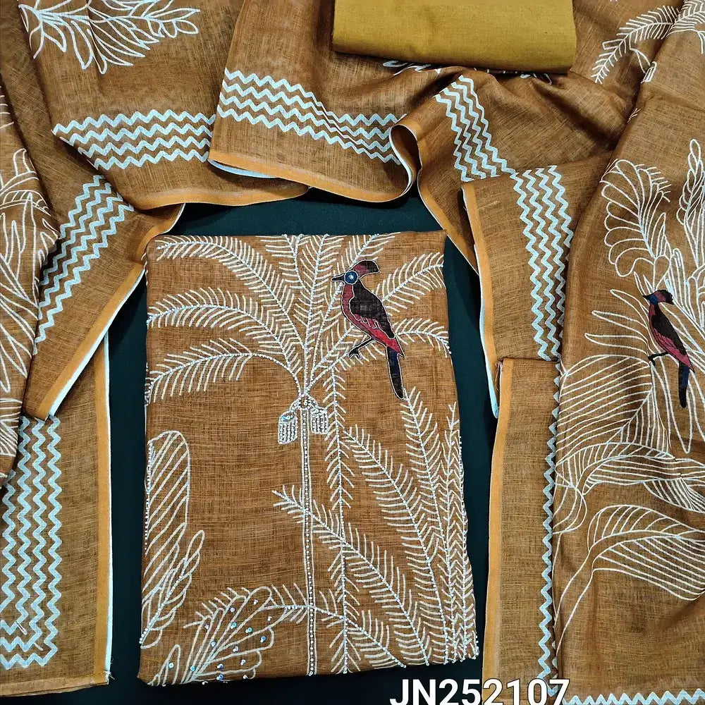 Mehandhi yellow digital printed semi linen salwar material jn252107-Neidhal