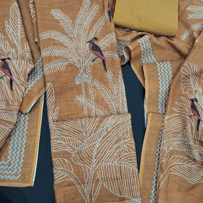 Mehandhi yellow digital printed semi linen salwar material jn252107-Neidhal