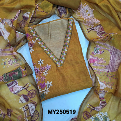 Mehandhi yellow digital printed silk cotton salwar material my250519-Neidhal