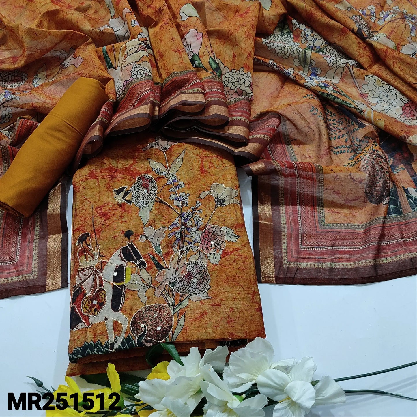 Mehandhi yellow digital printed silk cotton salwar material mr251512-Neidhal