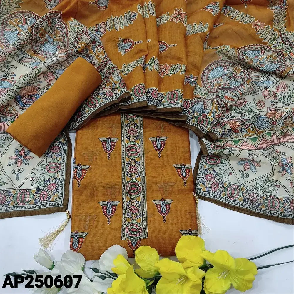 Mehandhi yellow digital printed silk cotton salwar material ap250607-Neidhal