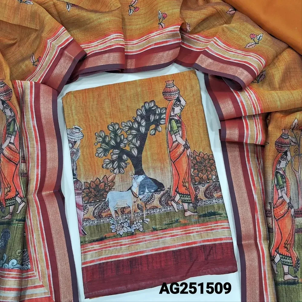 Mehandhi yellow digital printed silk cotton salwar material ag251509-Neidhal