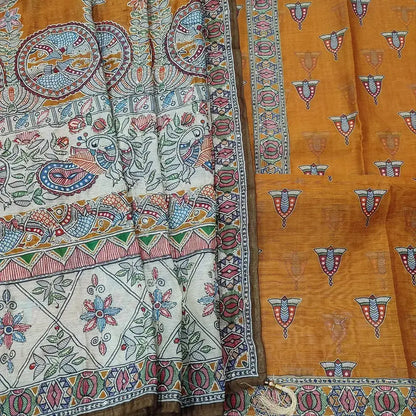 Mehandhi yellow digital printed silk cotton salwar material ap250607-Neidhal