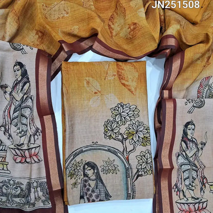 Mehandhi yellow digital printed silk cotton salwar material jn251508-Neidhal