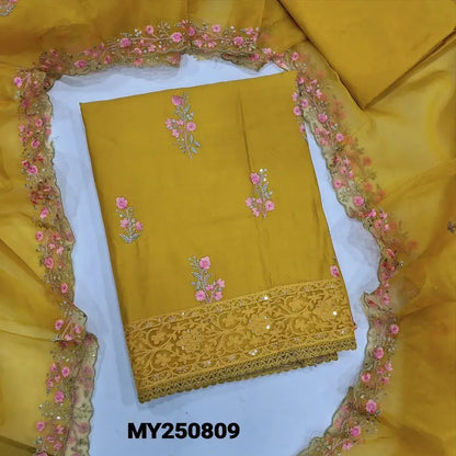 Mehandhi yellow embroidered fancy silk cotton salwar material my250809-Neidhal