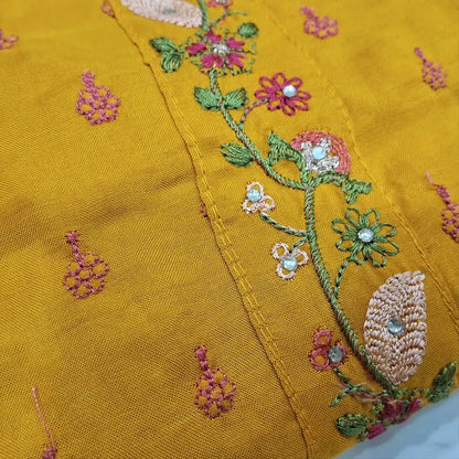 Mehandhi yellow embroidered pure maslin silk salwar material jn251811-Neidhal