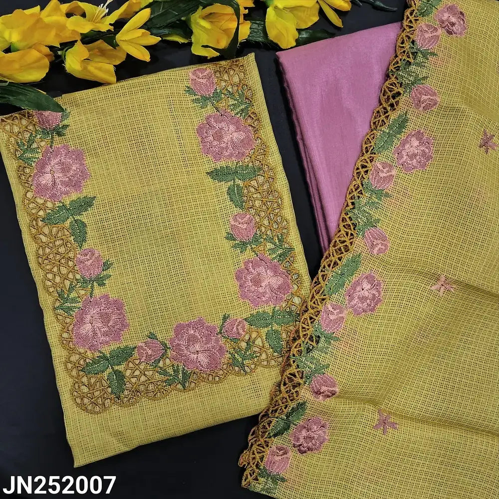 Mehandhi yellow fancy kota silk cotton salwar material jn252007-Neidhal