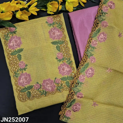 Mehandhi yellow fancy kota silk cotton salwar material jn252007-Neidhal