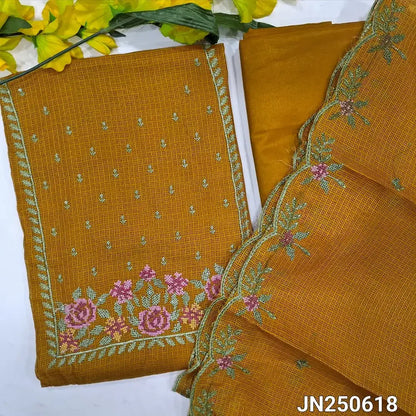 Mehandhi yellow fancy kota silk cotton salwar material jn250618-Neidhal