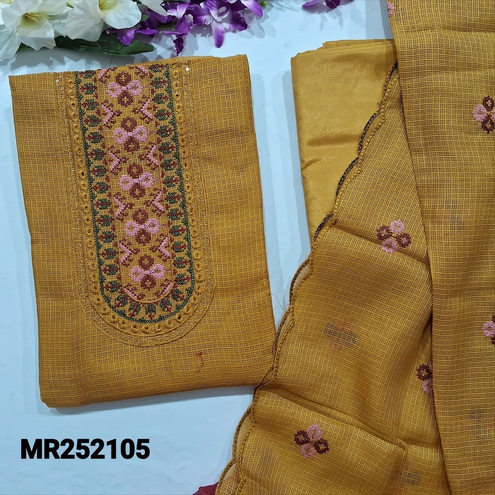 Mehandhi yellow fancy kota silk cotton salwar material mr252105-Neidhal