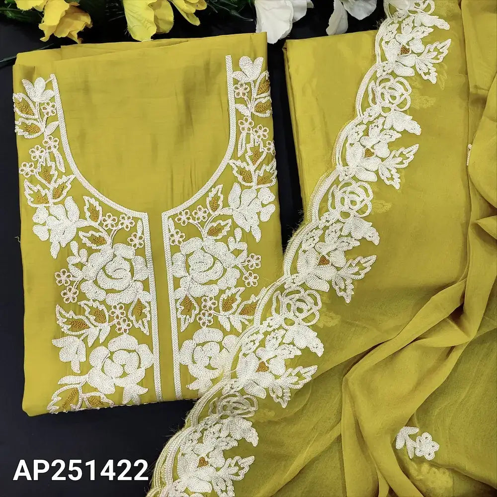 Mehandhi yellow fancy silk cotton salwar material ap251422-Neidhal